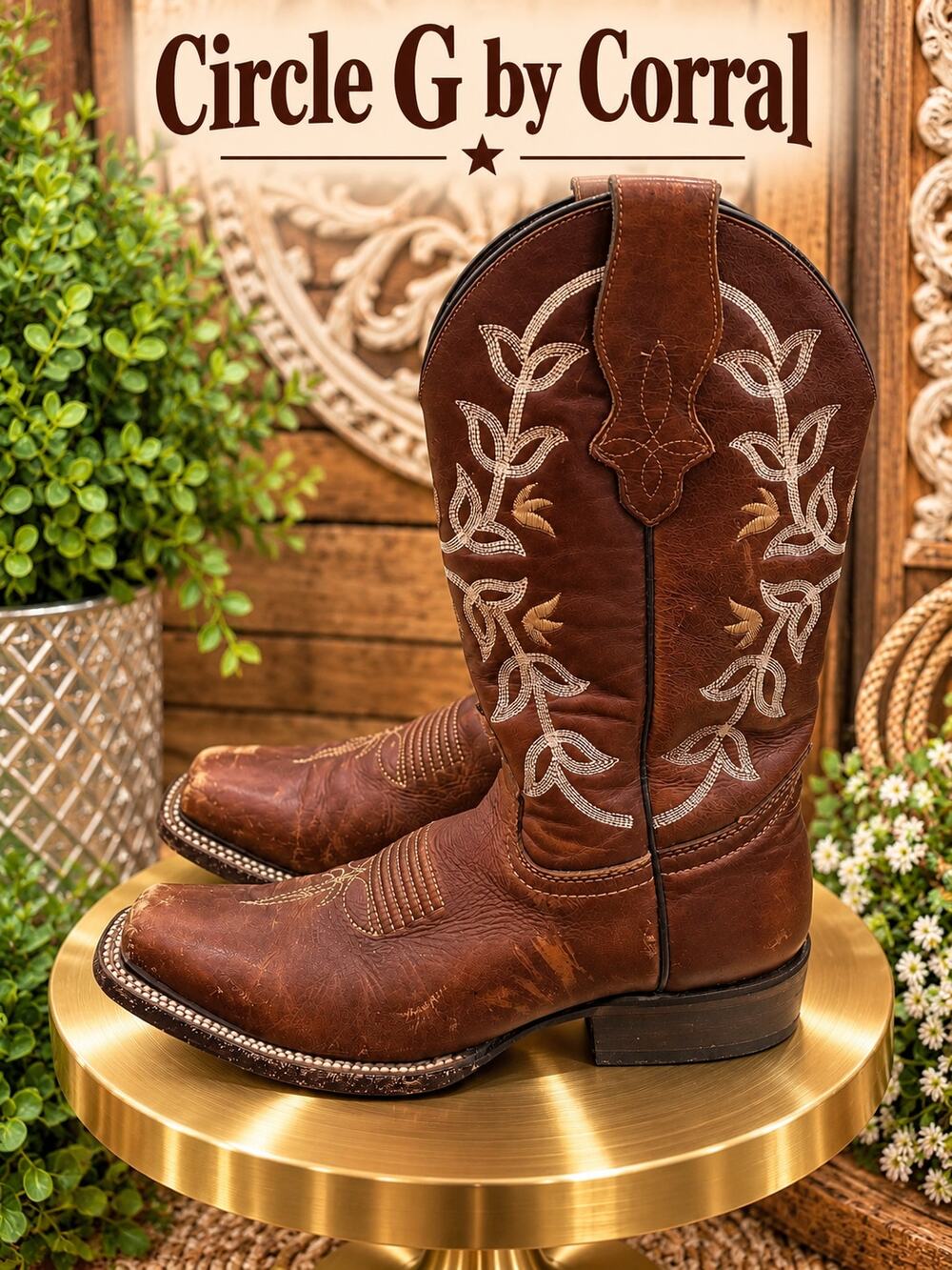 Circle G by Corral L2000 Women's Size 7.5 Brown Leather Embroidered Cowboy Boots
